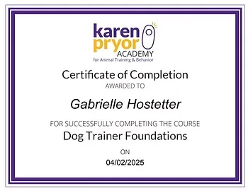 Karen Pryor Academy Dog Trainer Foundations certificate
