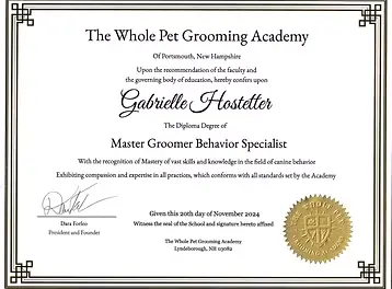 Master Groomer Behavior Specialist diploma